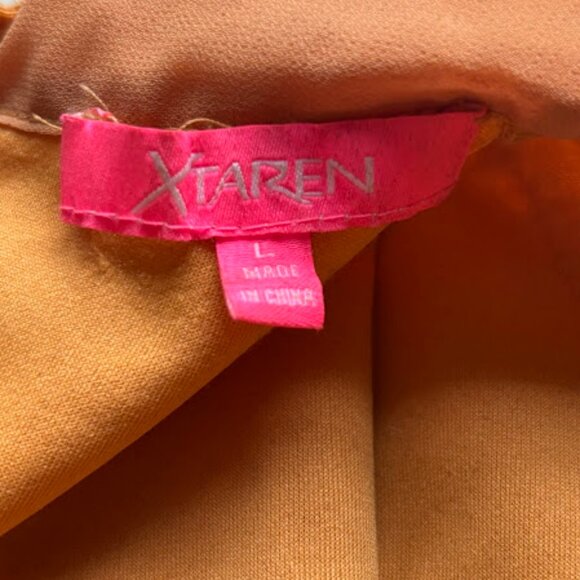 Xtaren | Mustard Ruffle Tiered Puff Sleeve Top with Tie Neck | Size L - Picture 3 of 5